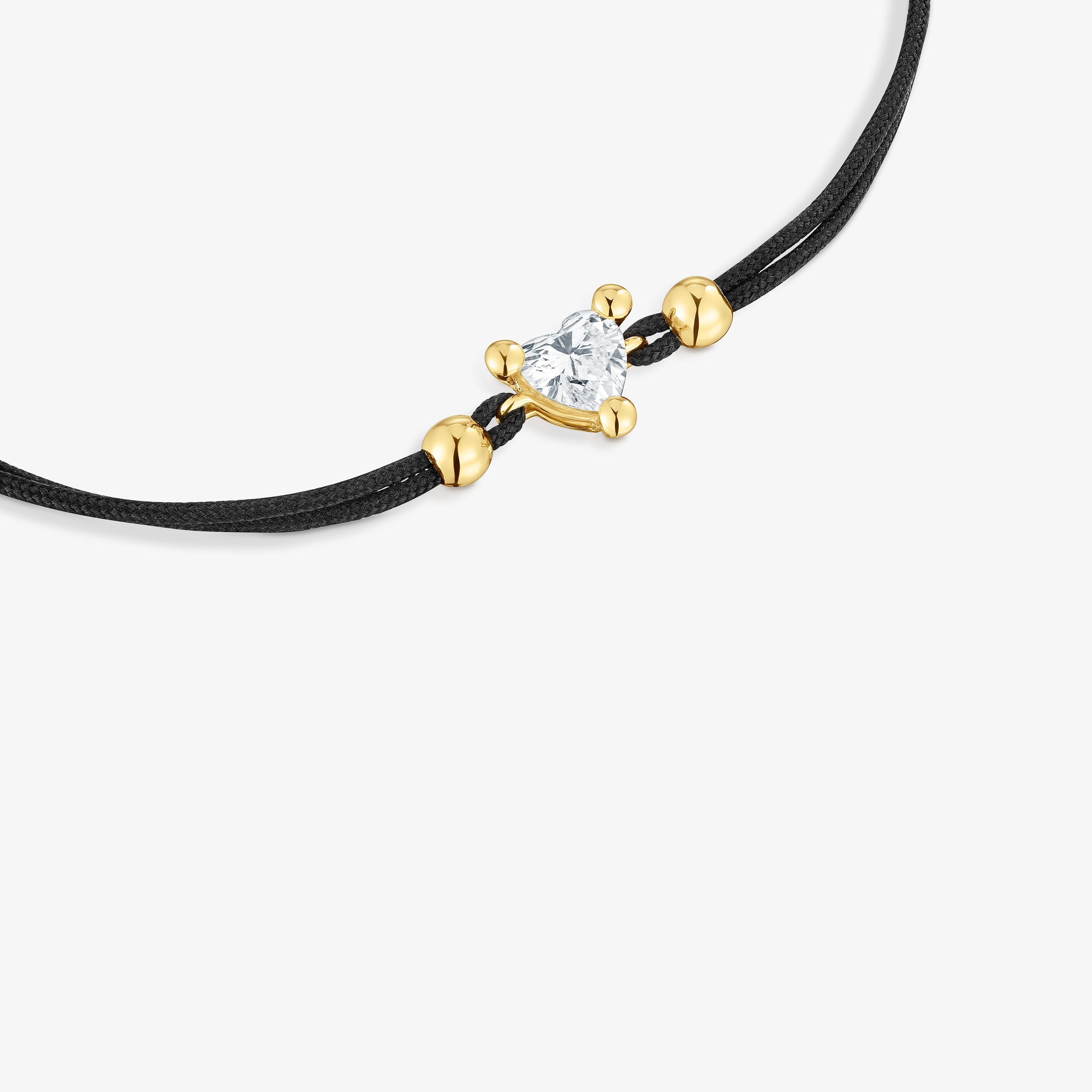 18K solid gold Bracelet with lab-grown diamond and black nylon Garden Of Love LGD
