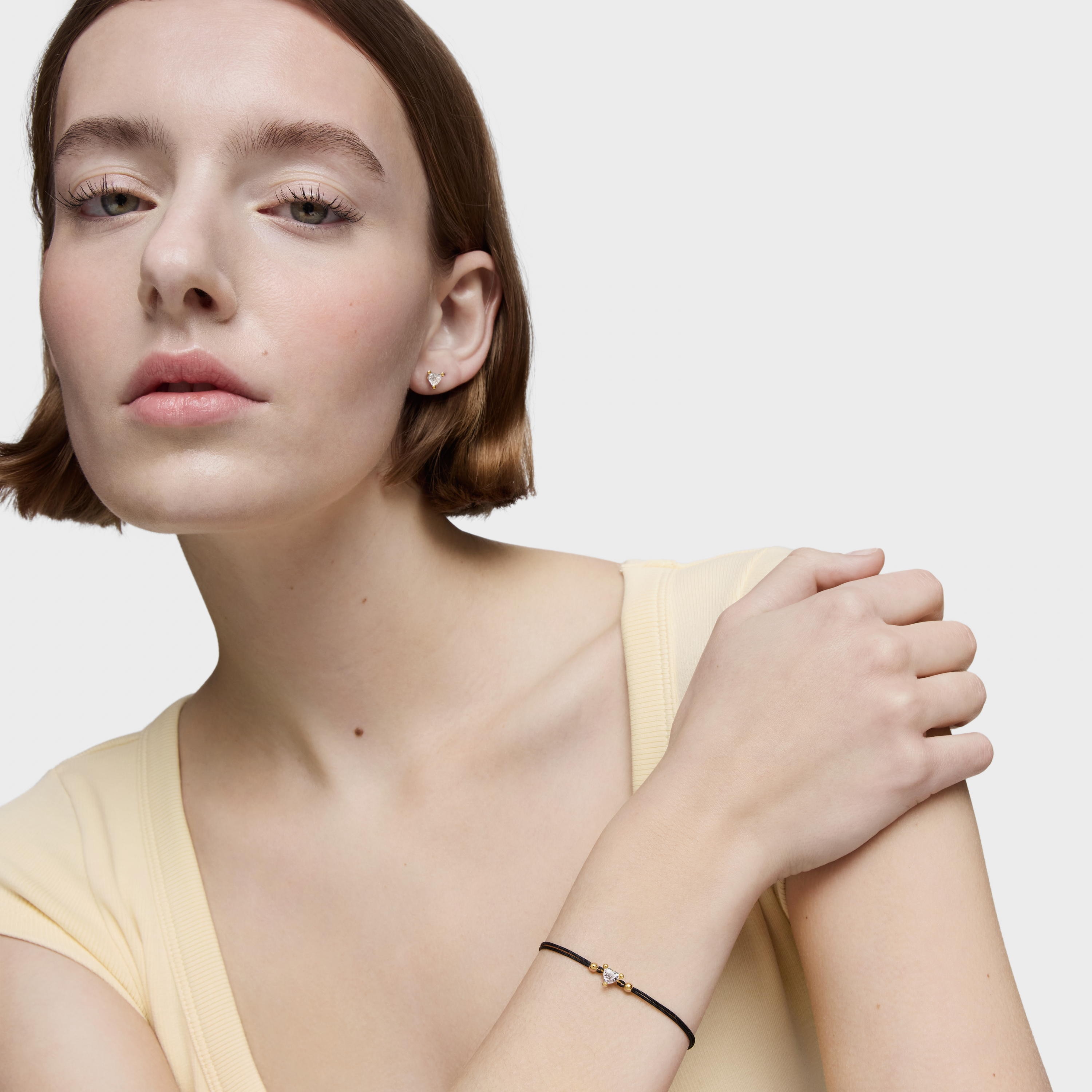 18K solid gold Bracelet with lab-grown diamond and black nylon Garden Of Love LGD