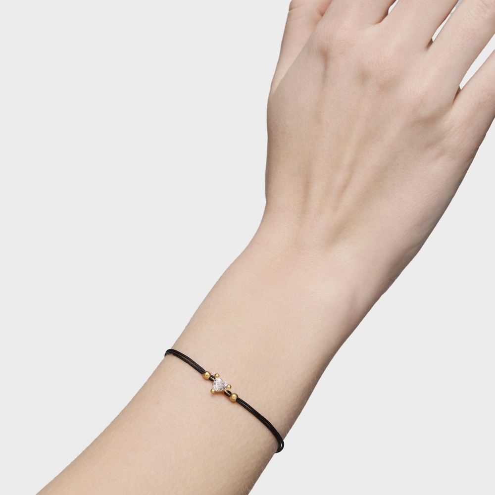 Pulseira em ouro com diamante criado em laborat&oacute;rio e nylon preto Garden Of Love LGD