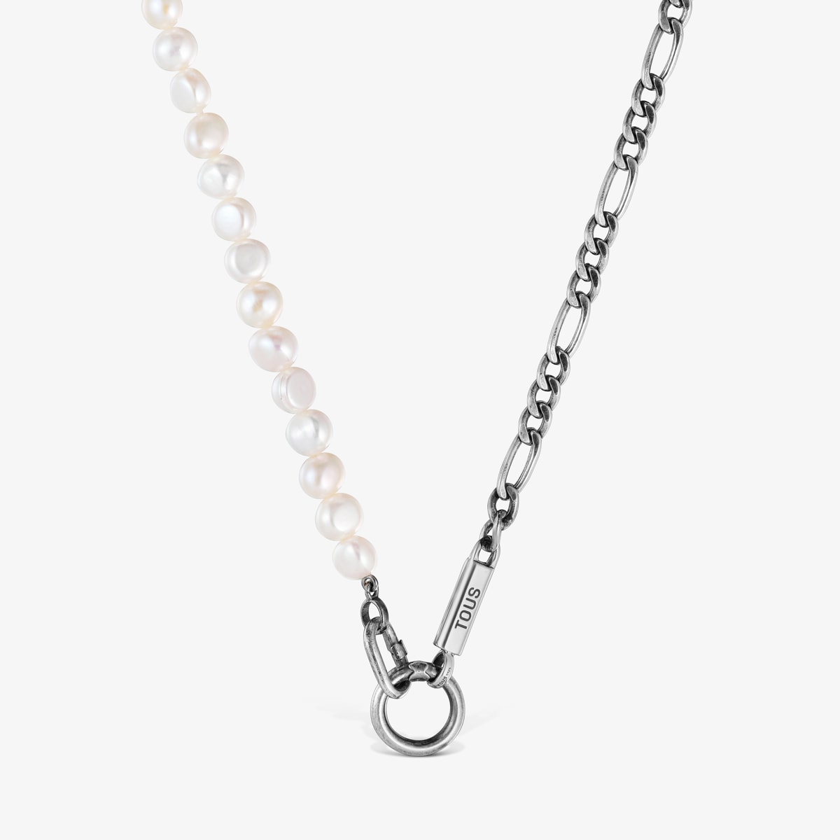 Tous - Collar Cadena Barbada De Plata Y Perlas Cultivadas Hold Man - Blanco