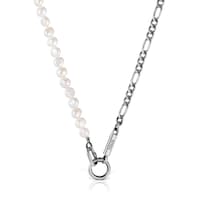 Silver curb chain Necklace with cultured pearls Hold Man
