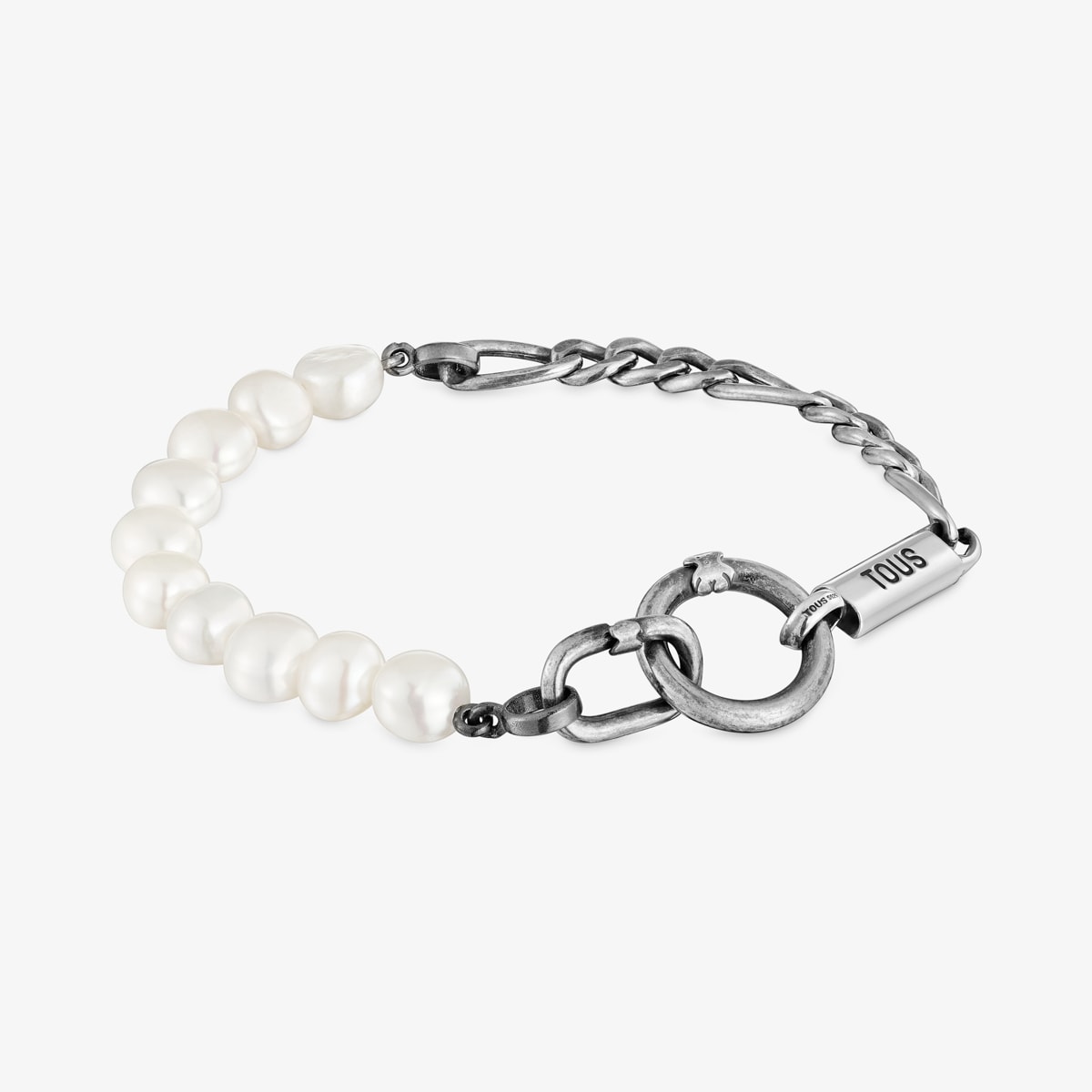 Pulsera Cadena Barbada De Plata Y Perlas Cultivadas Hold Man