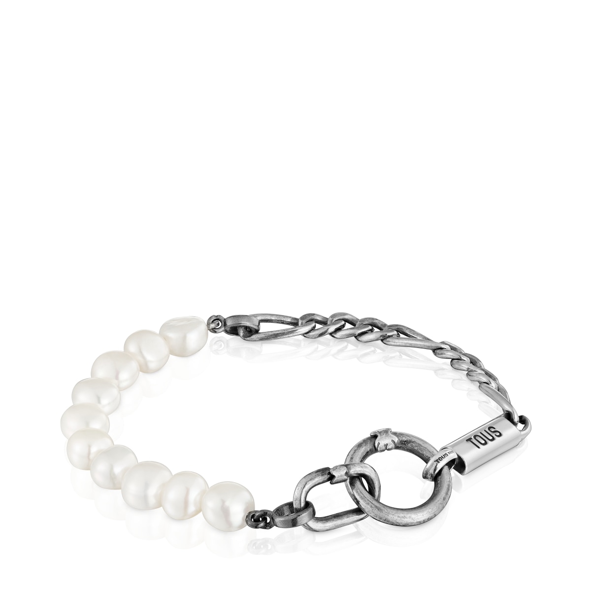 Tous - Pulsera Cadena Barbada De Plata Y Perlas Cultivadas Hold Man - Plateado