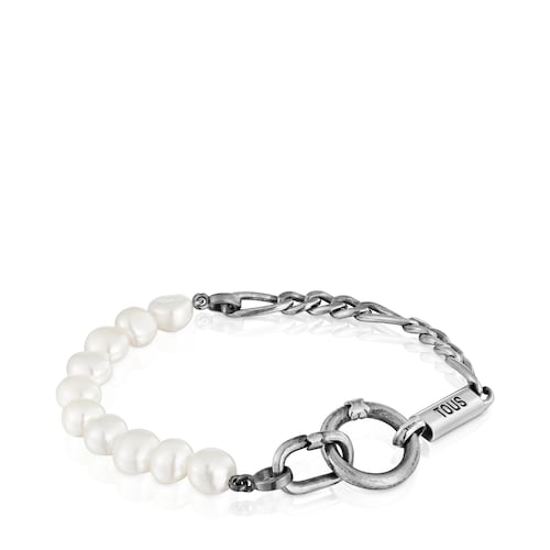Pulsera cadena barbada de plata y perlas cultivadas Hold Man