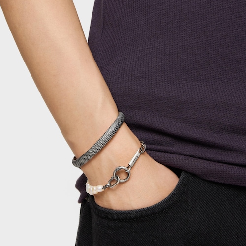 Pulsera cadena barbada de plata y perlas cultivadas Hold Man