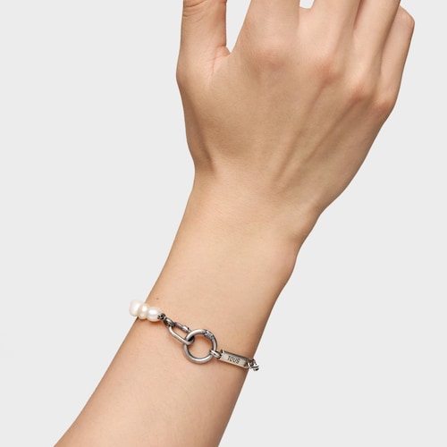 Pulsera cadena barbada de plata y perlas cultivadas Hold Man