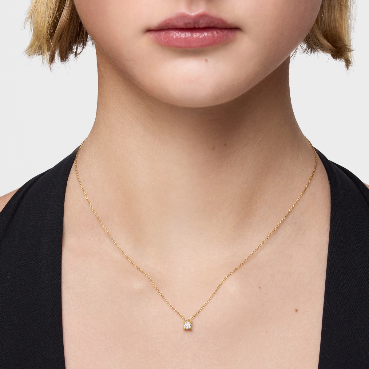 Collar corto con baño de oro 18 kt sobre plata y diamante creado en laboratorio Color Pills