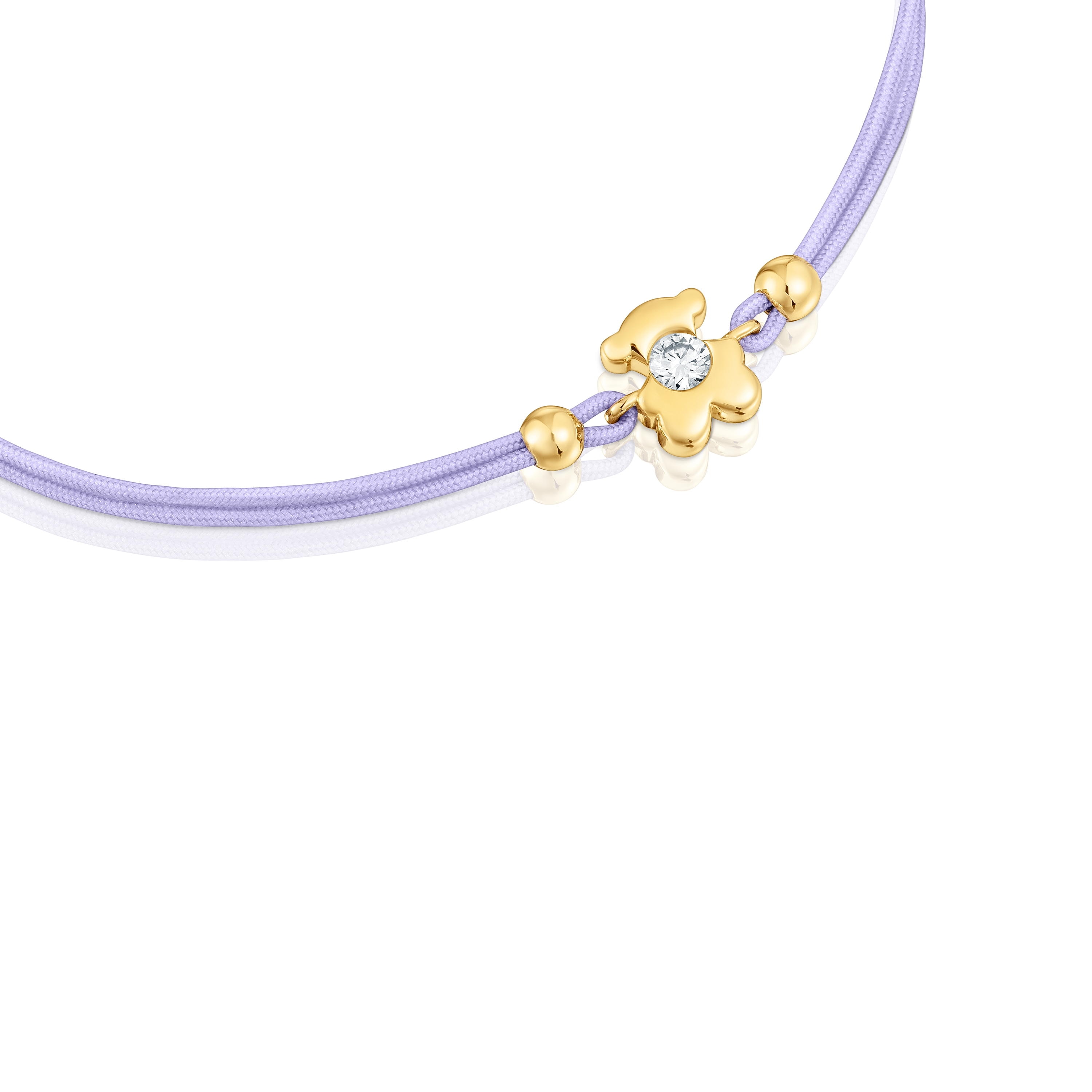 Pulsera de oro con diamante creado en laboratorio y nylon malva TOUS Lili