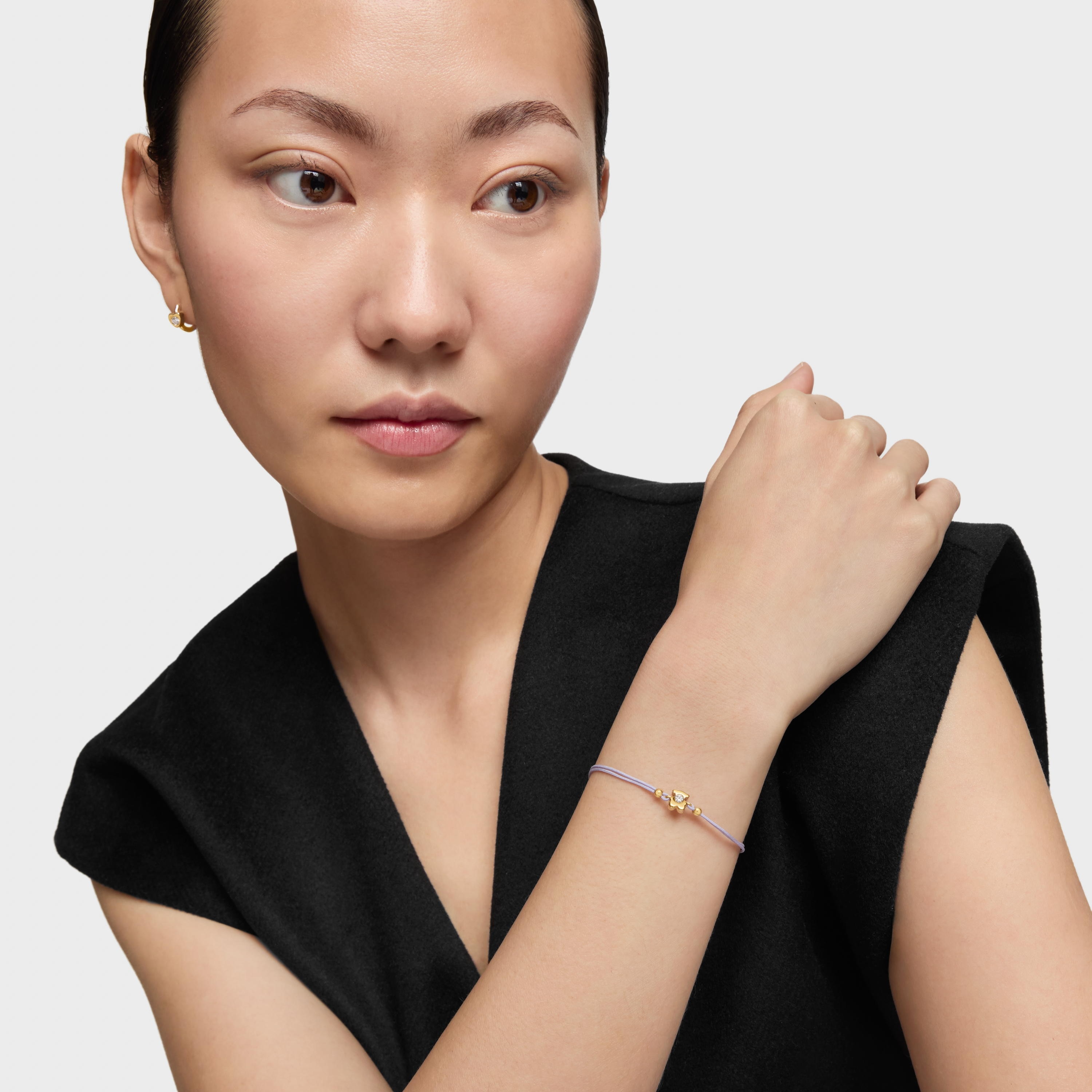 18K solid gold Bracelet with lab-grown diamond and mauve nylon TOUS Lili