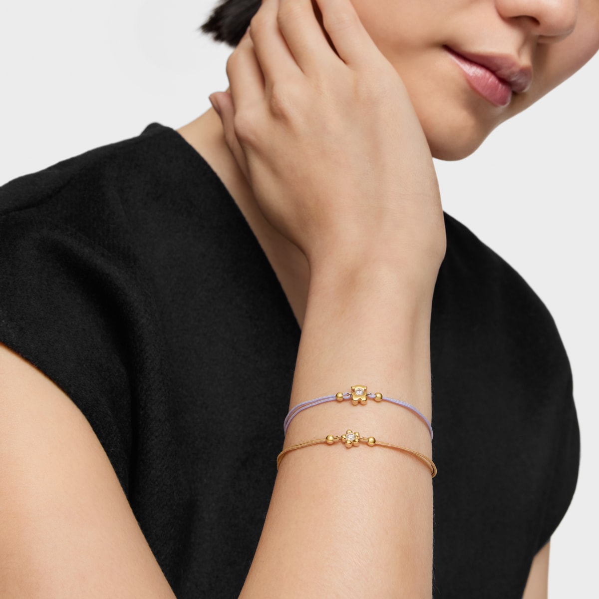 Gold Bracelet with lab-grown diamond and mauve nylon TOUS Lili