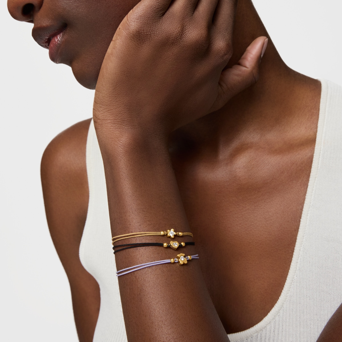 Gold Bracelet with lab-grown diamond and black nylon TOUS Lili