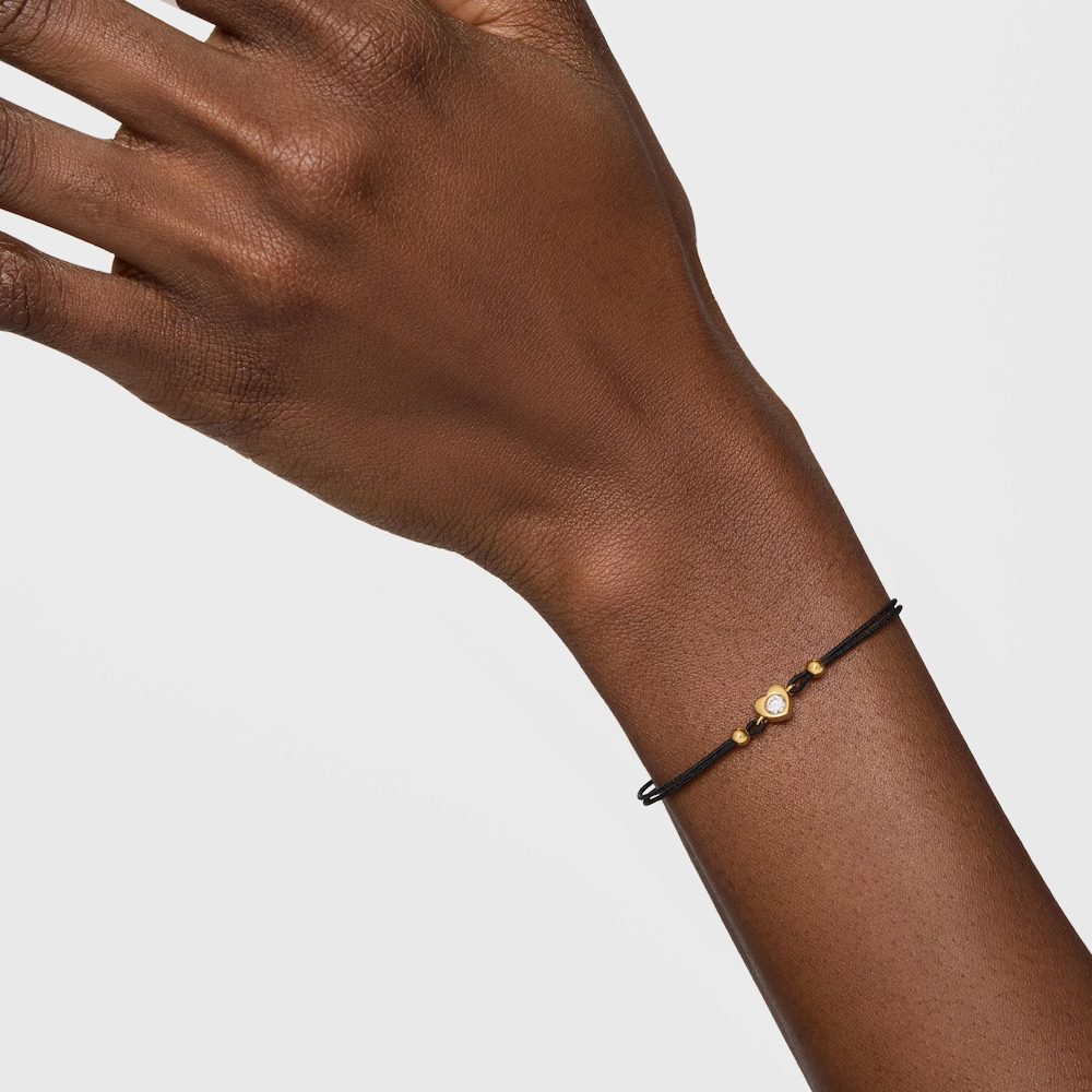 Armband TOUS Lili aus Gold mit einem im Labor gez&uuml;chteten Diamanten und schwarzem Nylon