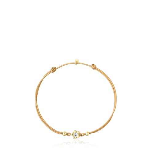 Gold Bracelet with lab-grown diamond and camel-colored nylon TOUS Lili
