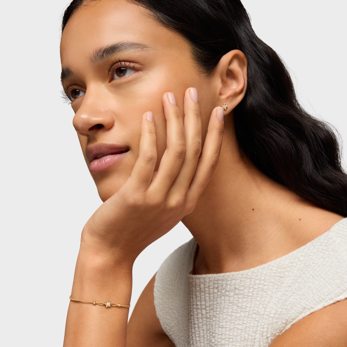 Gold Bracelet with lab-grown diamond and camel-colored nylon TOUS Lili