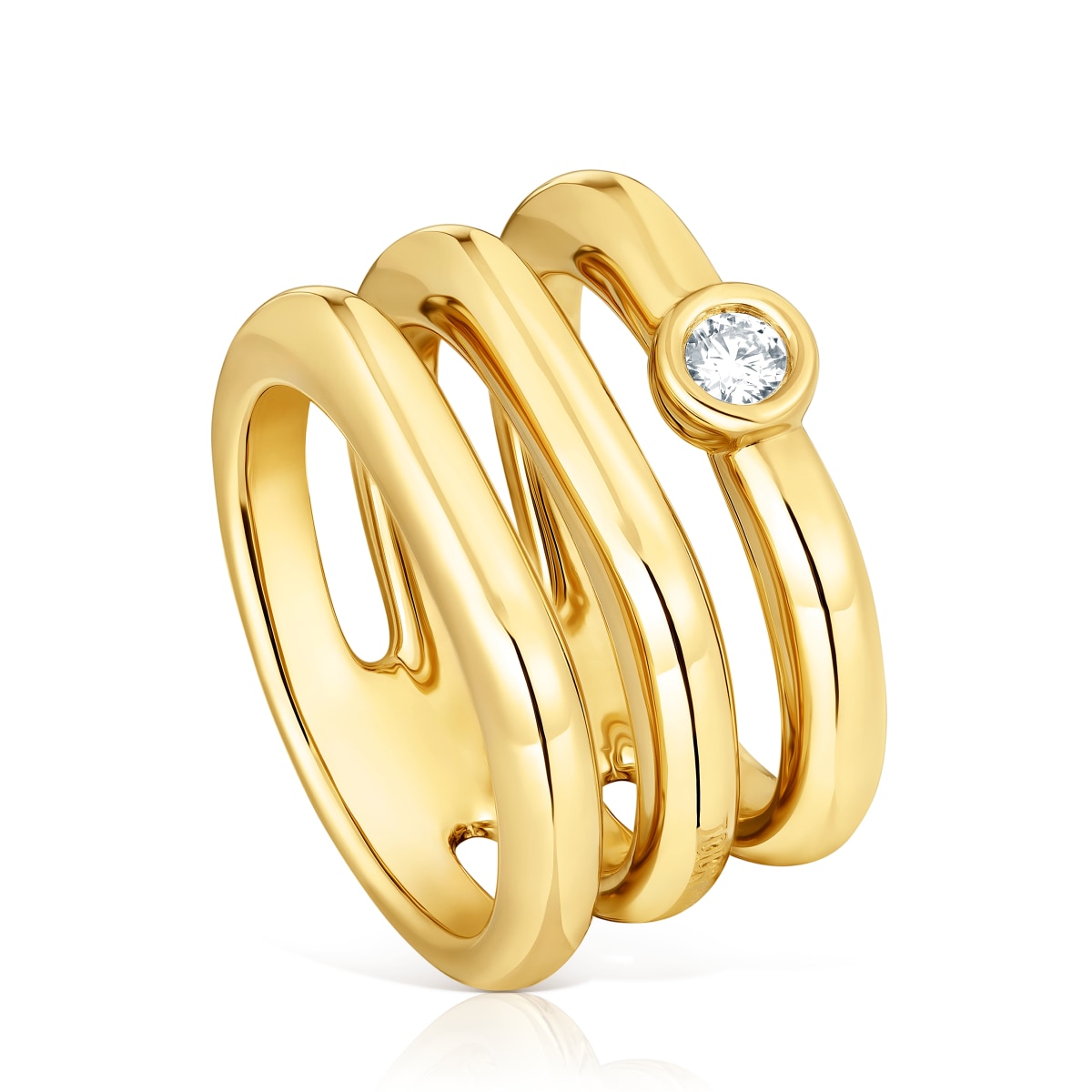 Tous - Anillo Triple Con Baño De Oro 18 Kt Sobre Plata Y Diamante Creado En Laboratorio Line Lgd Talla 18