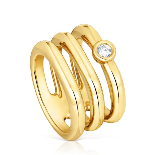 18kt gold plating over silver Triple ring with laboratory-grown diamond Line LGD