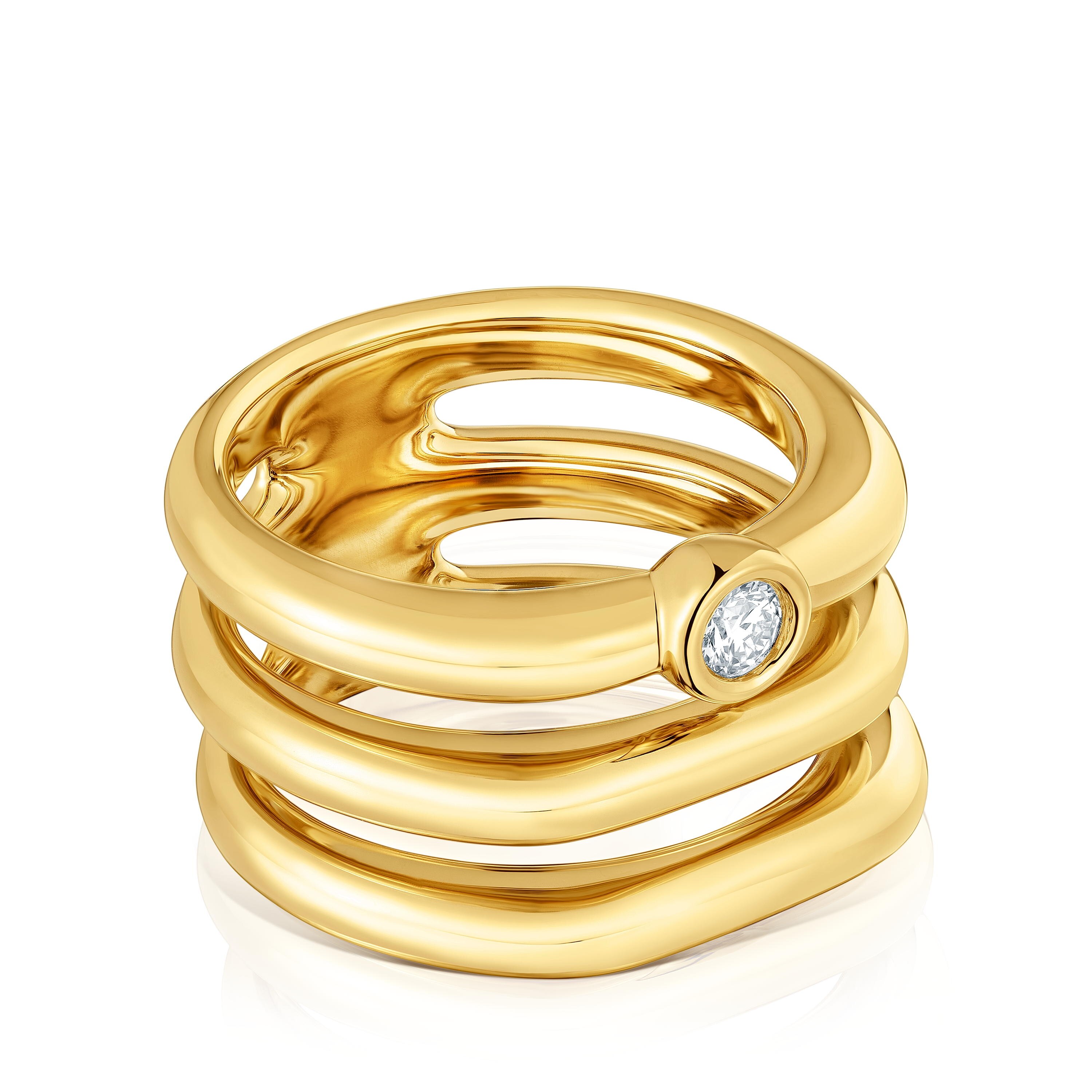 18kt gold plating over silver Triple ring with laboratory-grown diamond Line LGD