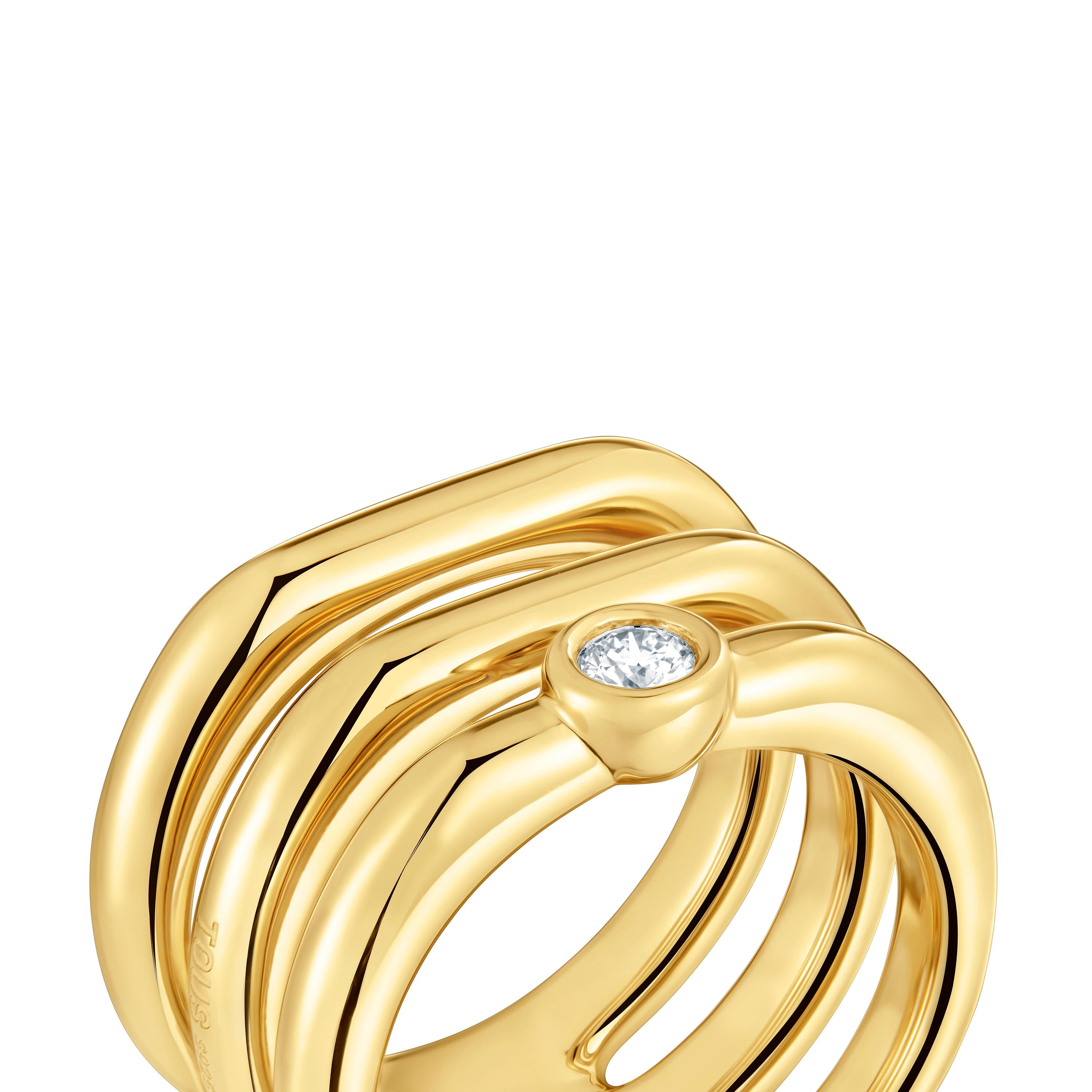 18kt gold plating over silver Triple ring with laboratory-grown diamond Line LGD