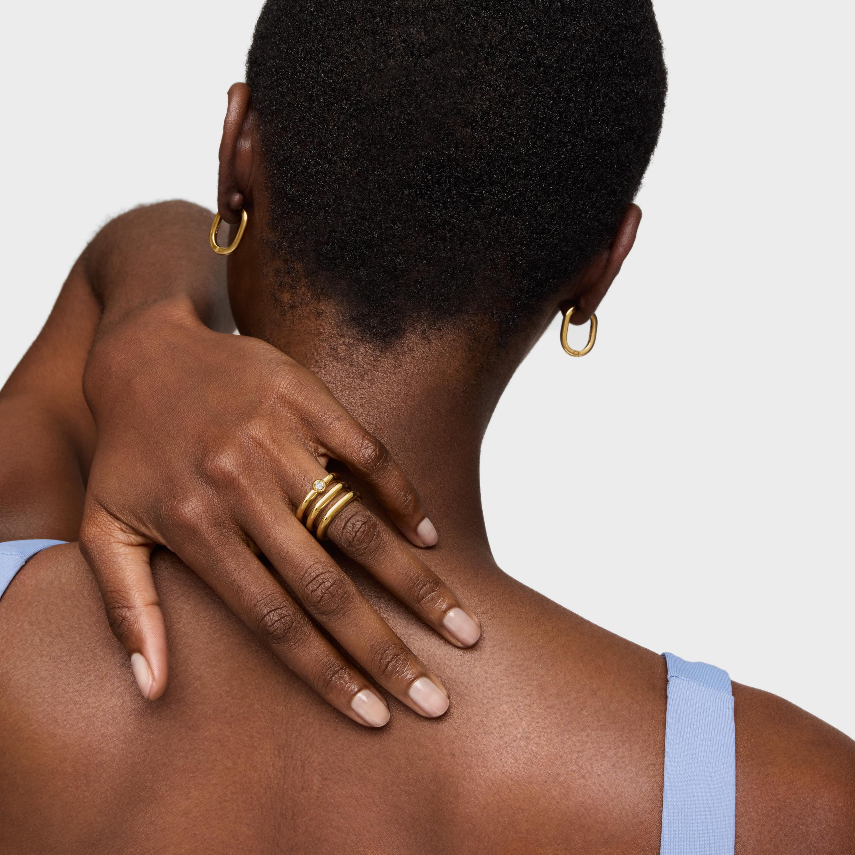 18kt gold plating over silver Triple ring with laboratory-grown diamond Line LGD