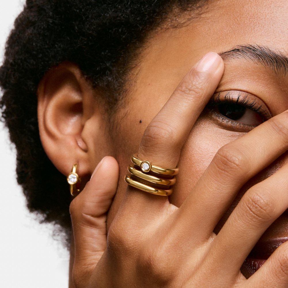 18K gold vermeil Triple ring with laboratory-grown diamond Line LGD