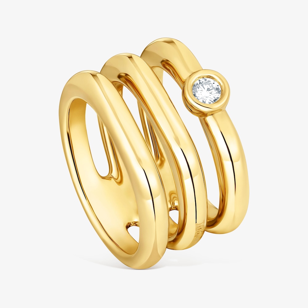 18K gold vermeil Triple ring with laboratory-grown diamond Line LGD