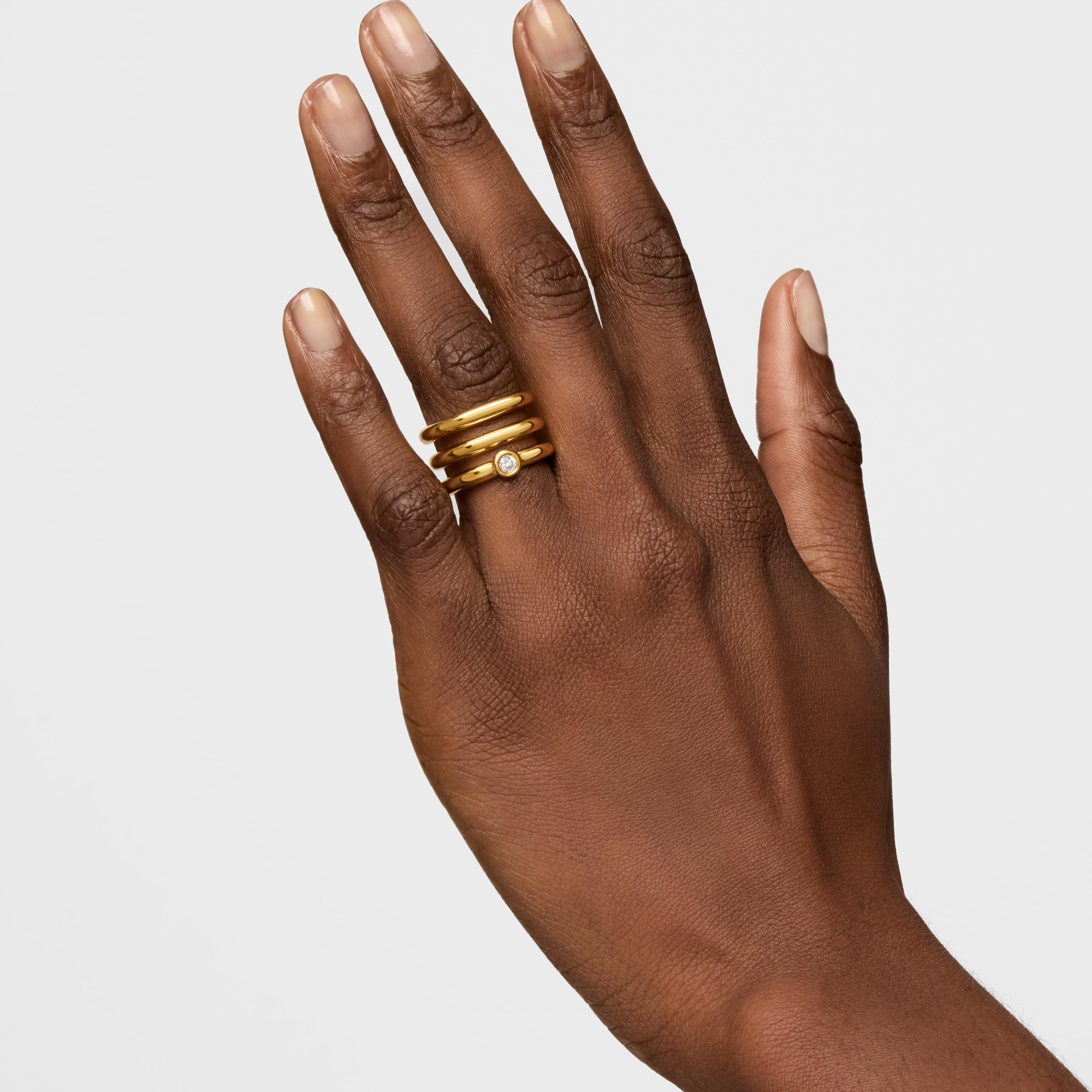 18kt gold plating over silver Triple ring with laboratory-grown diamond Line LGD