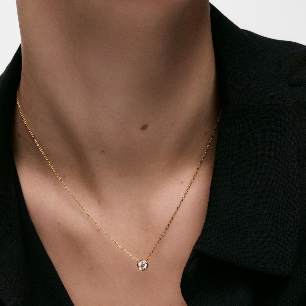 Kurze Halskette Line LGD aus 18&nbsp;kt vergoldetem Silber mit einem im Labor gez&uuml;chteten Diamanten