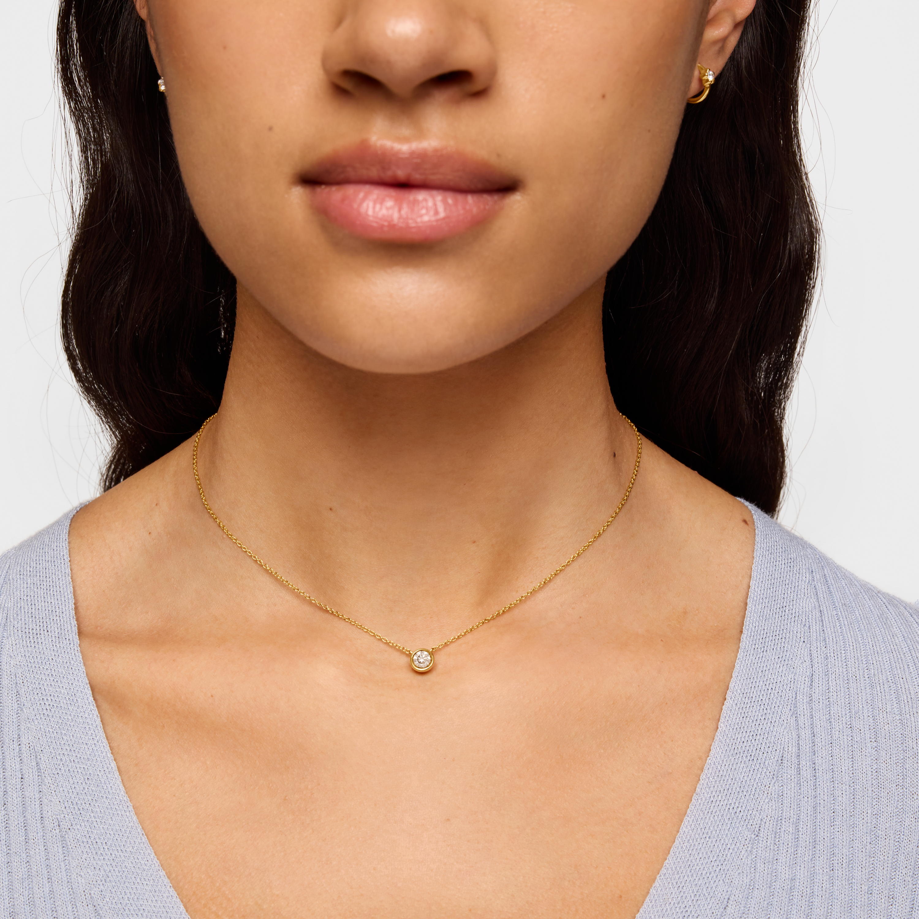 Collar corto con baño de oro 18 kt sobre plata y diamante creado en laboratorio Line LGD
