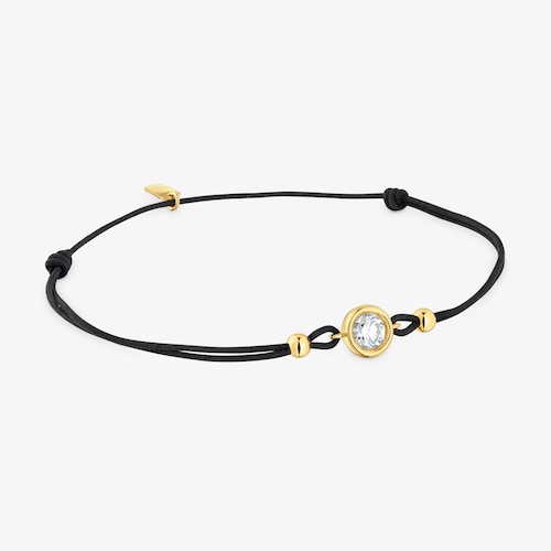 Pulsera de nylon negro con ba&ntilde;o de oro 18&nbsp;kt sobre plata y diamante creado en laboratorio Line LGD