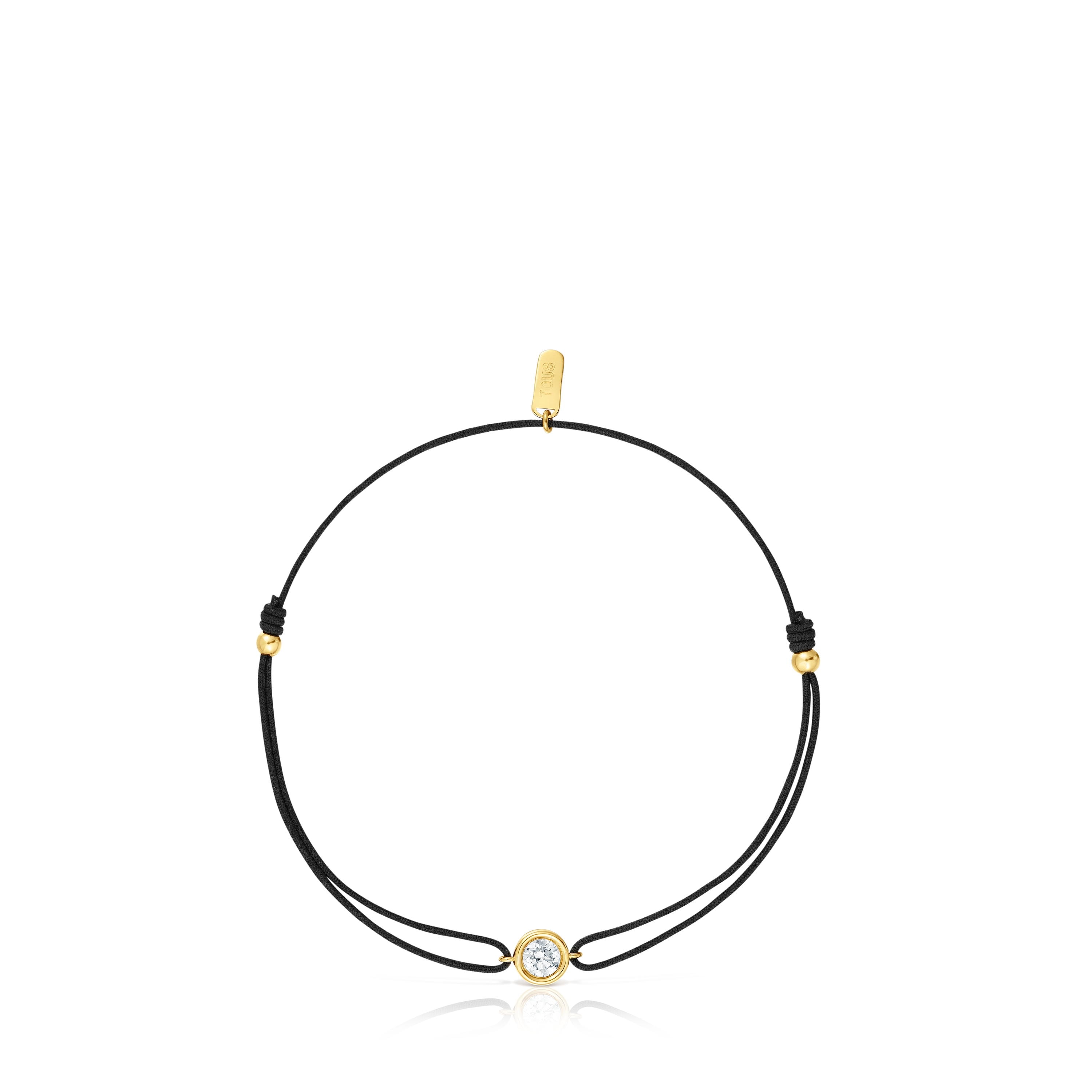 Pulsera de nylon negro con baño de oro 18 kt sobre plata y diamante creado en laboratorio Line LGD