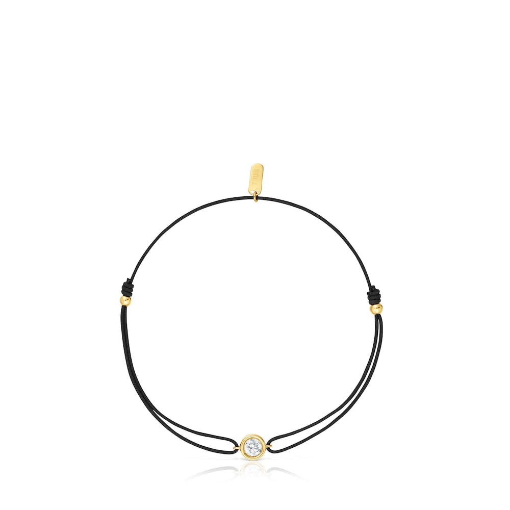 Black nylon Bracelet with 18kt gold plating over silver and laboratory-grown diamond Line LGD