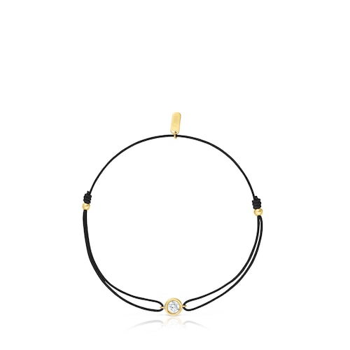 Black nylon Bracelet with 18kt gold plating over silver and laboratory-grown diamond Line LGD