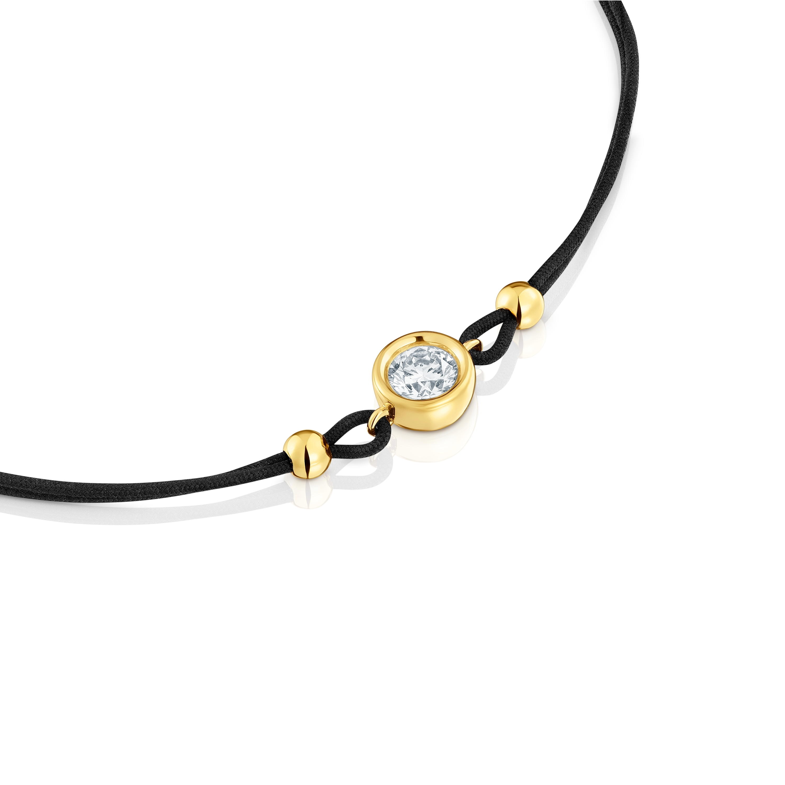 Pulsera de nylon negro con baño de oro 18 kt sobre plata y diamante creado en laboratorio Line LGD