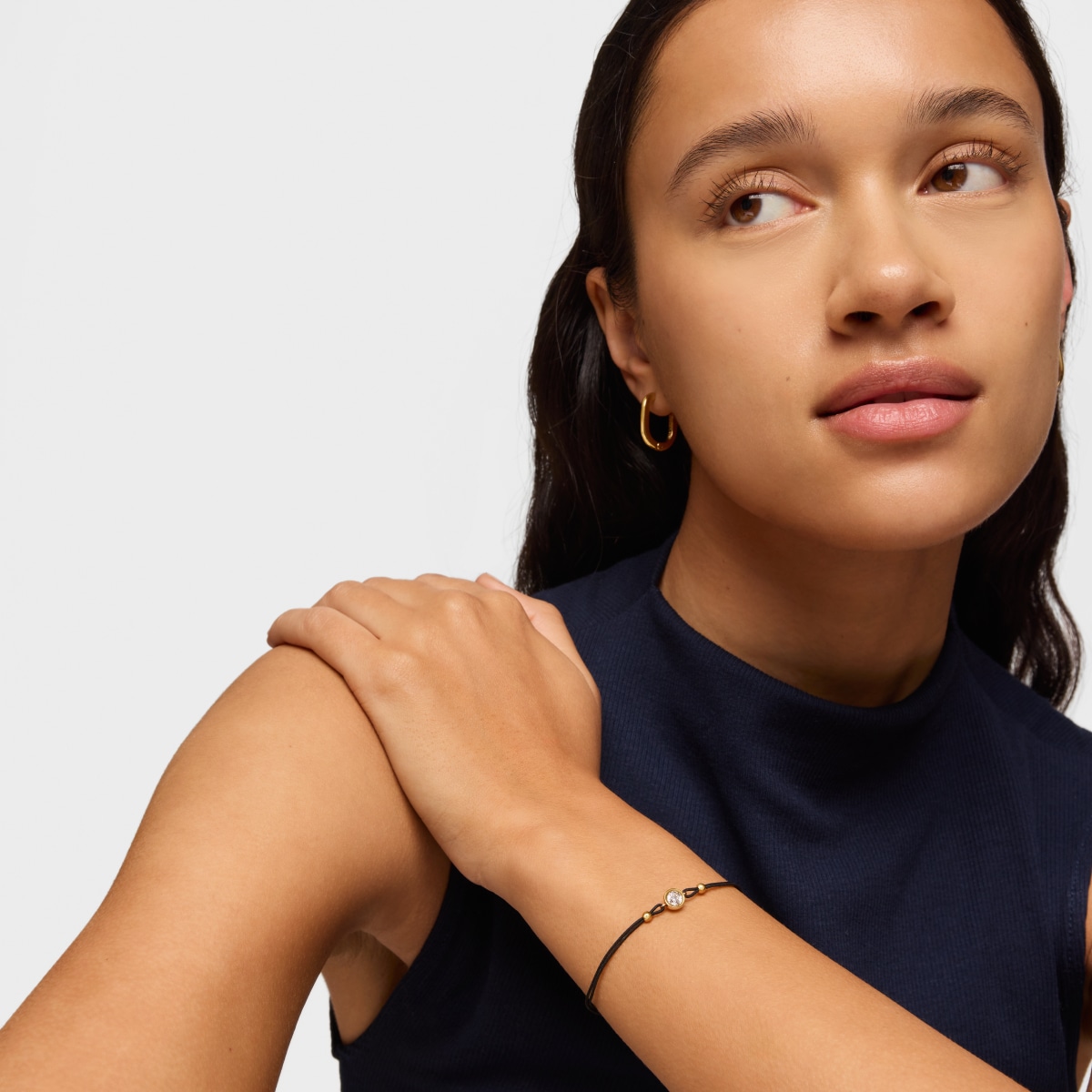 Black nylon Bracelet with 18kt gold plating over silver and laboratory-grown diamond Line LGD