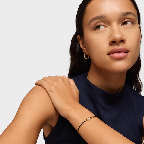 Black nylon Bracelet with 18kt gold plating over silver and laboratory-grown diamond Line LGD