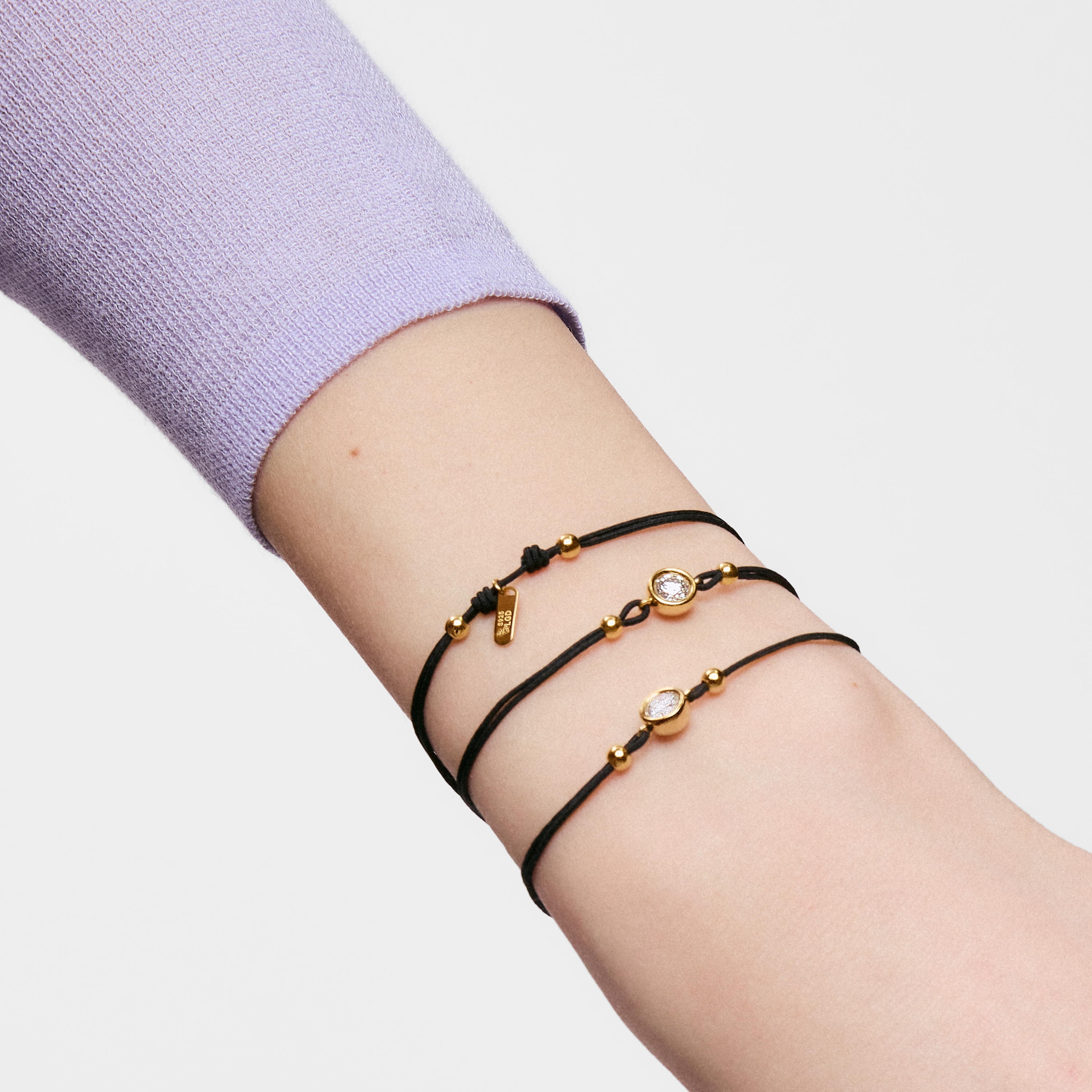 Black nylon Bracelet with 18K gold vermeil and laboratory-grown diamond Line LGD