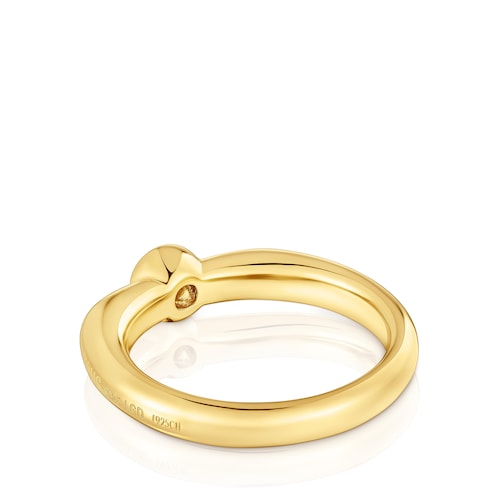 Anillo ancho con baño de oro 18 kt sobre plata y diamante creado en laboratorio Line LGD