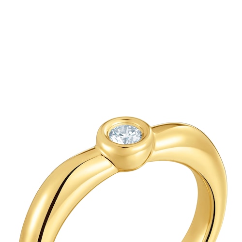 Anillo ancho con baño de oro 18 kt sobre plata y diamante creado en laboratorio Line LGD