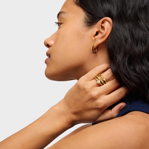 Anillo ancho con baño de oro 18 kt sobre plata y diamante creado en laboratorio Line LGD