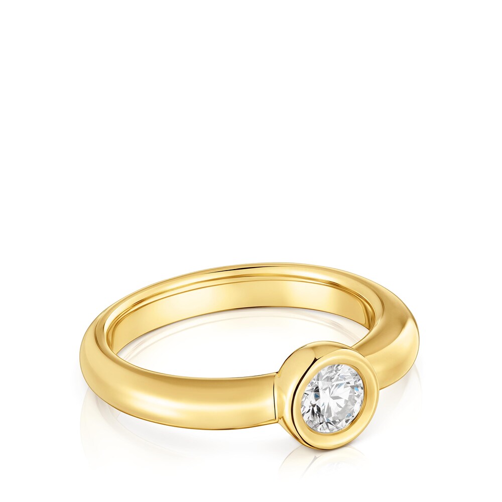 18kt gold plating over silver Wide ring with laboratory-grown diamond Line LGD