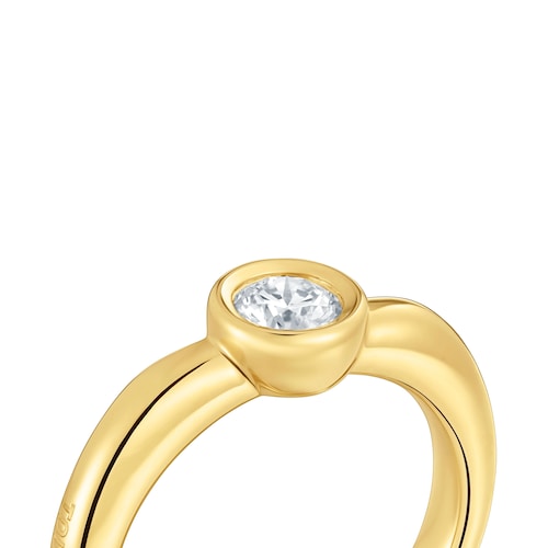 18kt gold plating over silver Wide ring with laboratory-grown diamond Line LGD