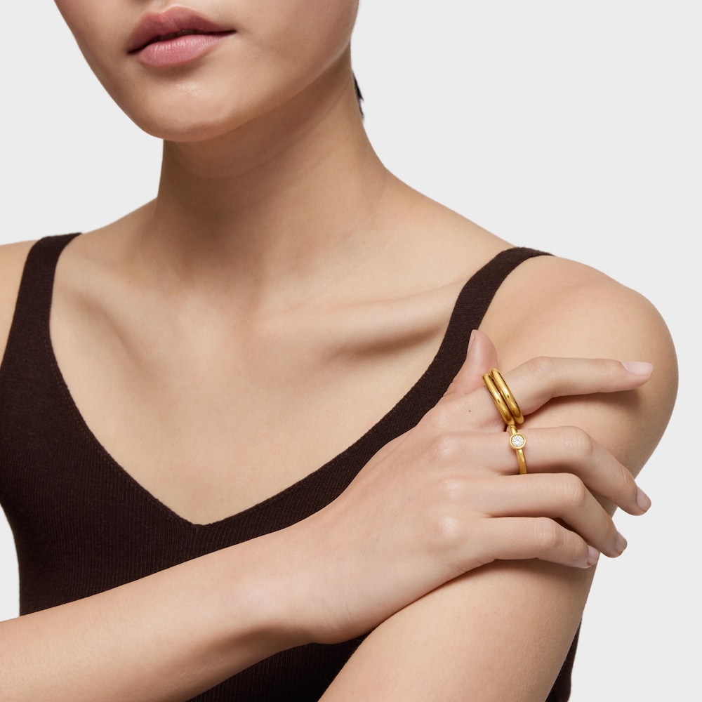 18kt gold plating over silver Wide ring with laboratory-grown diamond Line LGD