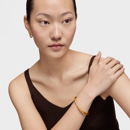 Bangle with 18kt gold plating over silver and laboratory-grown diamonds Line LGD