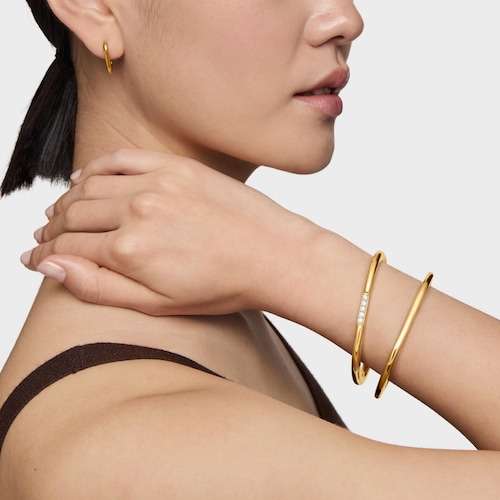 Bangle with 18kt gold plating over silver and laboratory-grown diamonds Line LGD
