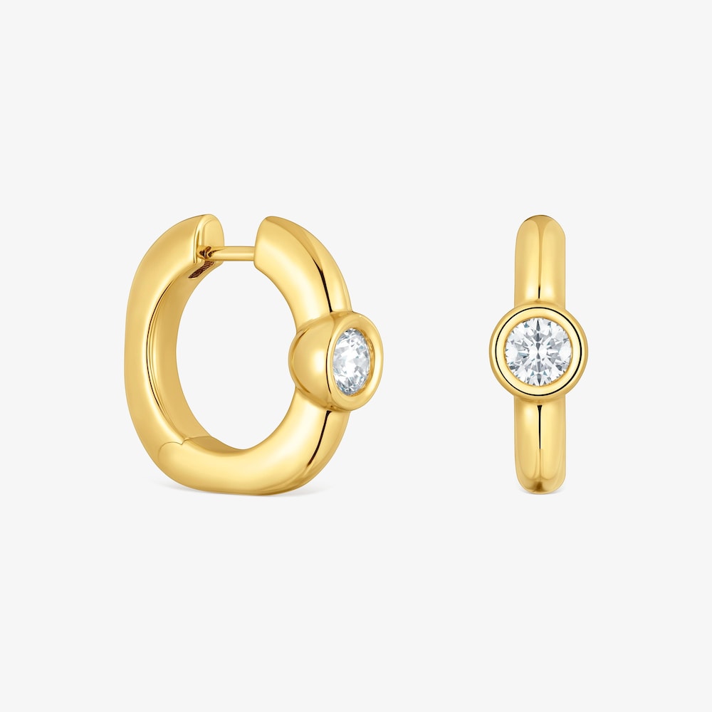Boucles d&rsquo;oreilles anneaux de 18&nbsp;mm en argent plaqu&eacute; or 18&nbsp;ct et diamants cr&eacute;&eacute;s en laboratoire Line LGD