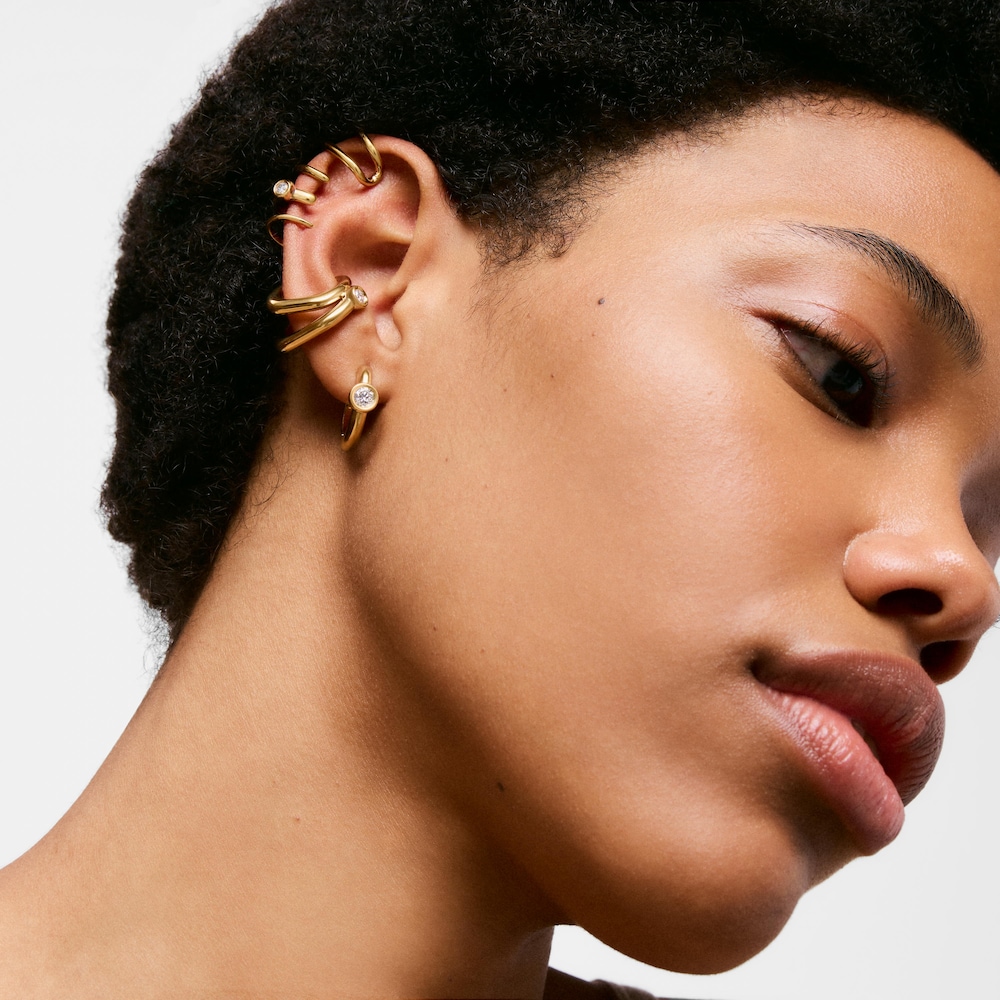 Boucles d&rsquo;oreilles anneaux de 18&nbsp;mm en argent plaqu&eacute; or 18&nbsp;ct et diamants cr&eacute;&eacute;s en laboratoire Line LGD