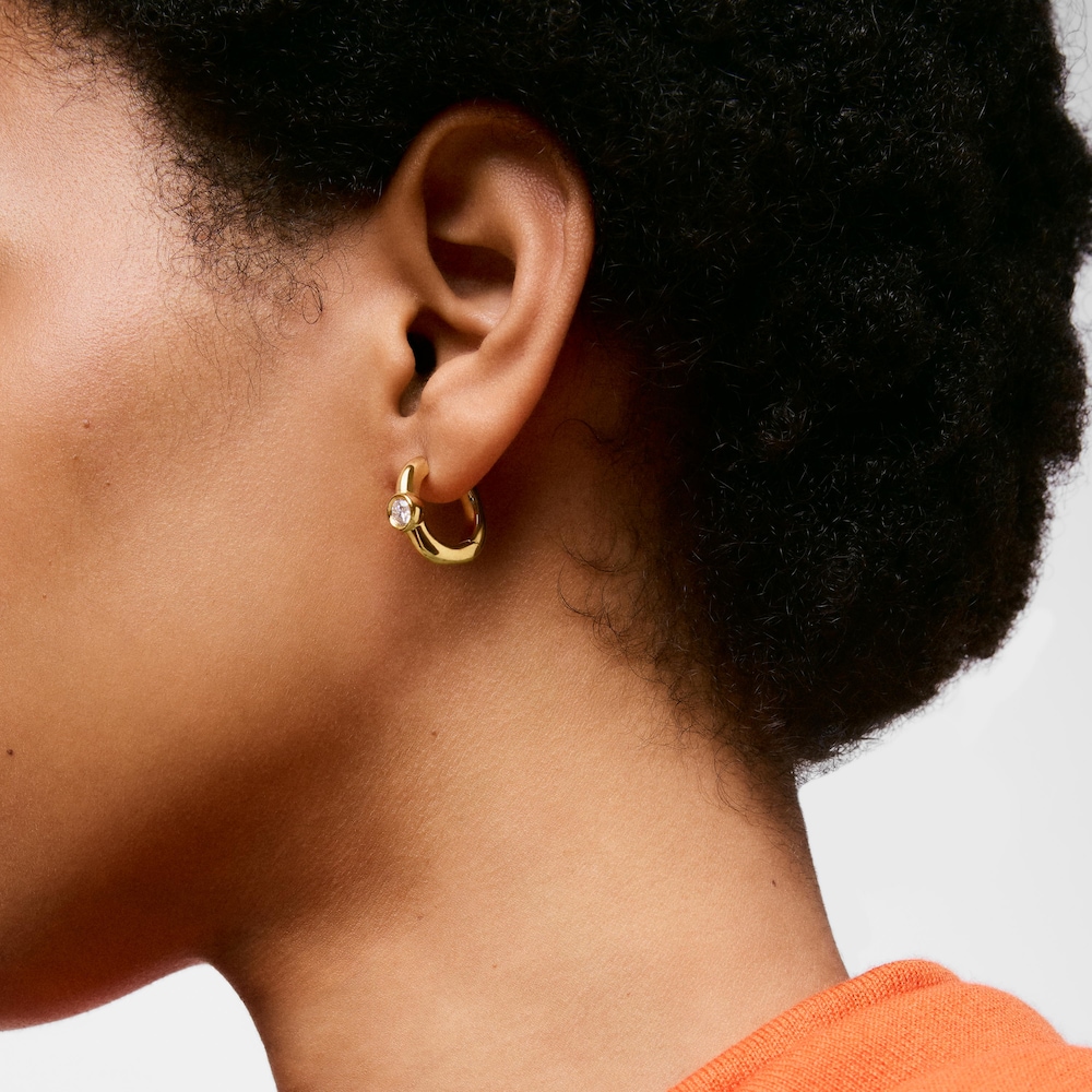 Boucles d&rsquo;oreilles anneaux de 18&nbsp;mm en argent plaqu&eacute; or 18&nbsp;ct et diamants cr&eacute;&eacute;s en laboratoire Line LGD