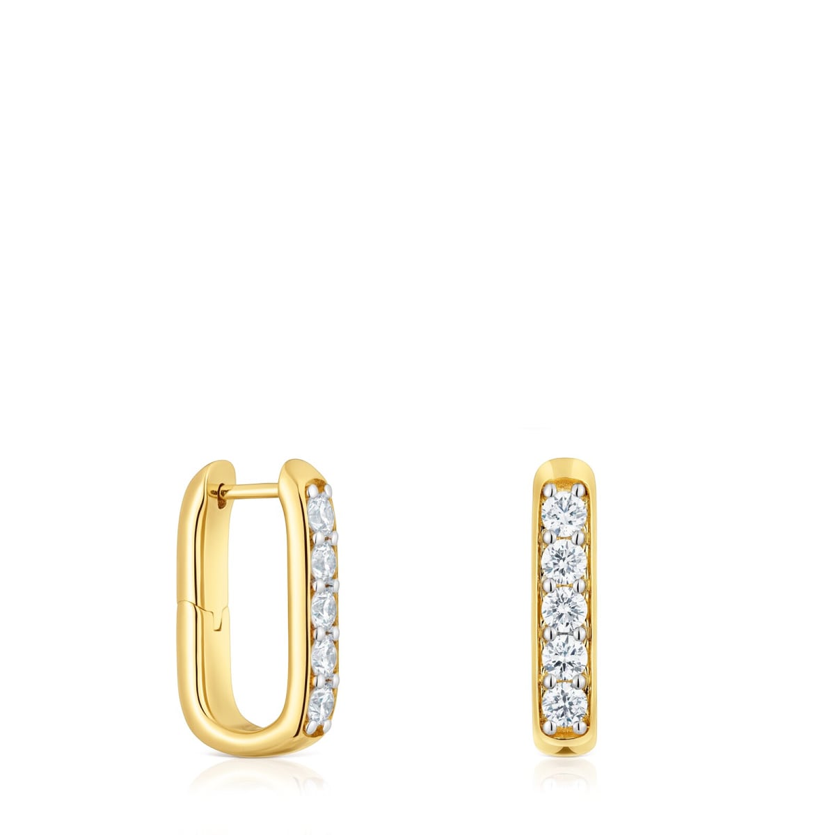 Tous - Pendientes De Aro Con Baño De Oro 18 Kt Sobre Plata Y Diamantes Creados En Laboratorio 18,5 Mm Line Lgd - Transparente