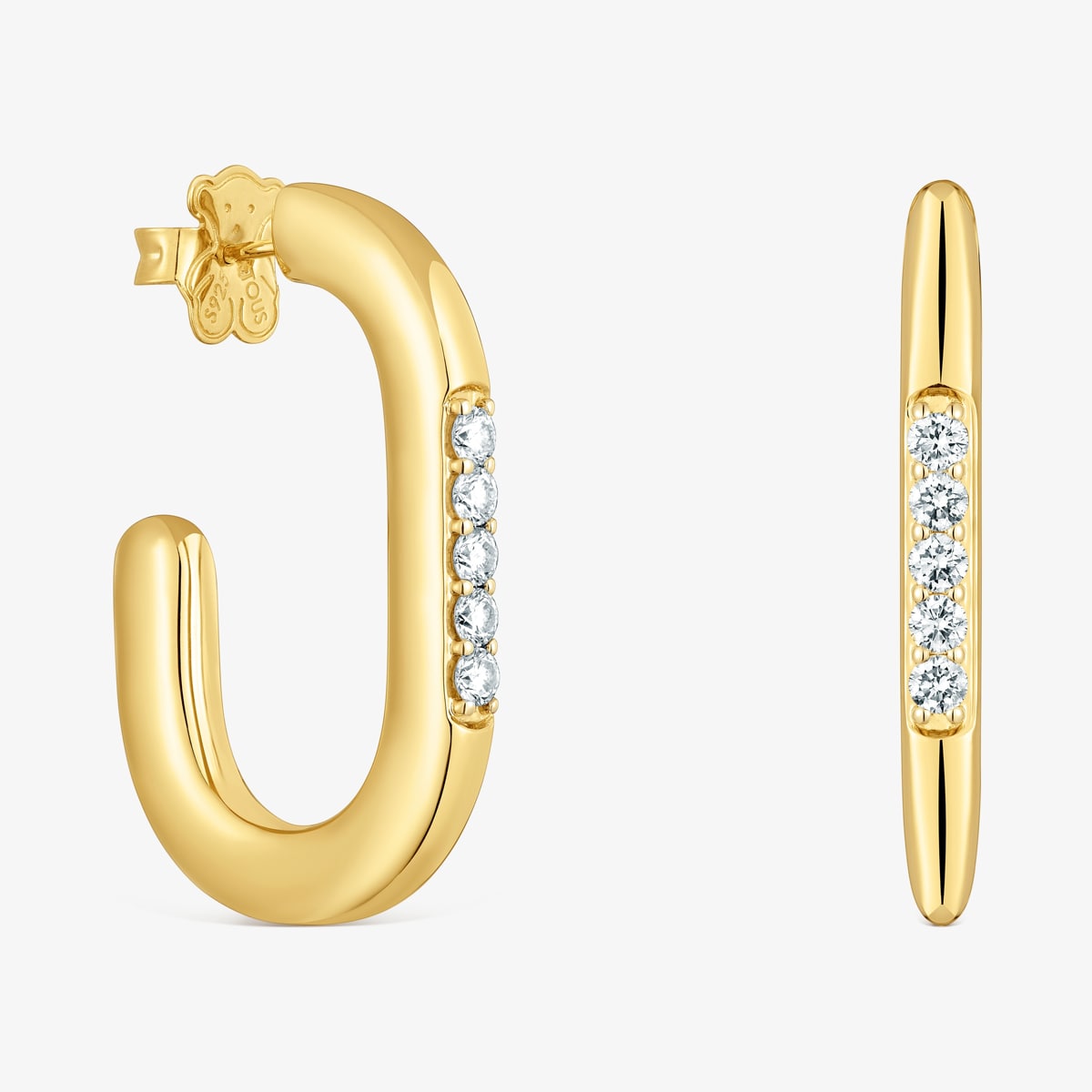 Tous - Pendientes De Aro Con Baño De Oro 18 Kt Sobre Plata Y Diamantes Creados En Laboratorio 35 Mm Line Lgd - Transparente