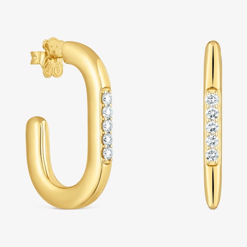 Pendientes de aro con ba&ntilde;o de oro 18&nbsp;kt sobre plata y diamantes creados en laboratorio 35 mm Line LGD